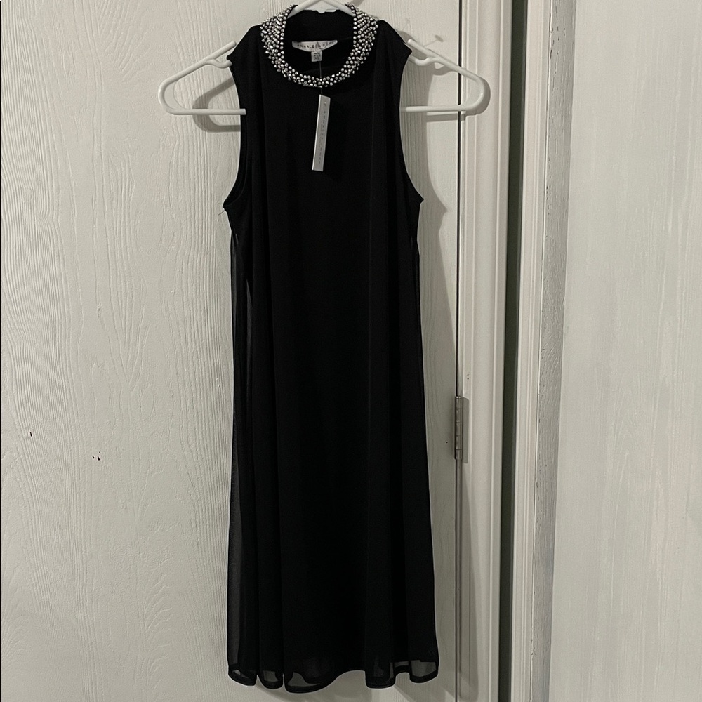 NWT Annalee + Hope Made in New York Black Midi Dress Beaded Neckline Size XS